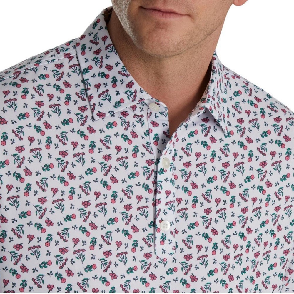FootJoy SZ XXL Mini Floral Print Lisle Self Collar Polo